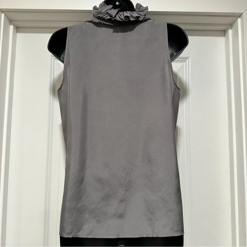 J.Crew Factory Silk Sleeveless Ruffle-Trim Gray Size 2 *See Measurements*